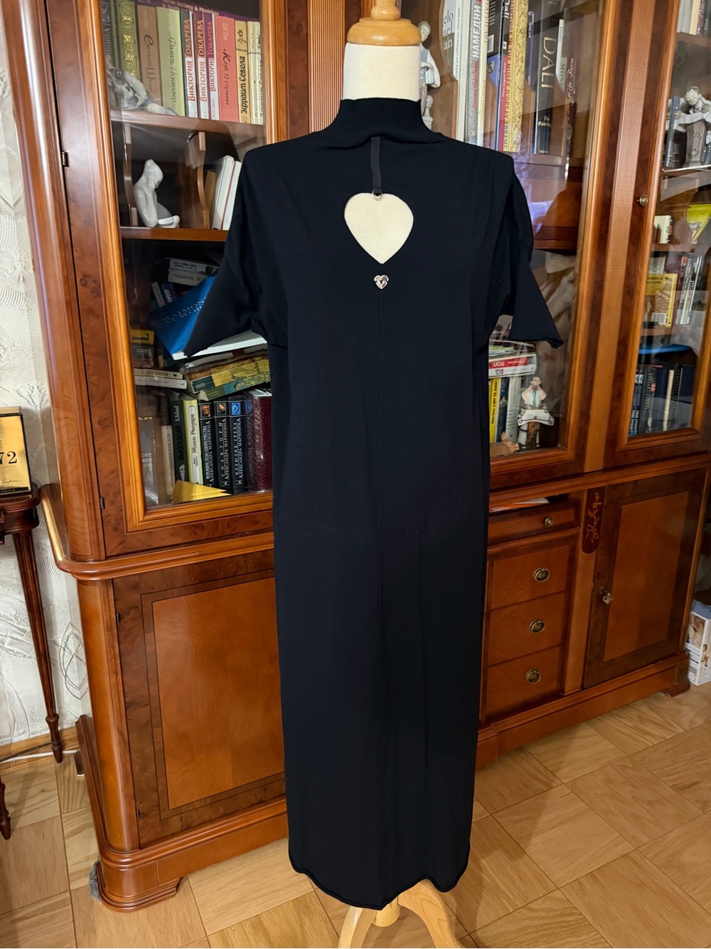 Twinset Black Heart Back Cutout Midi Dress Sz XL